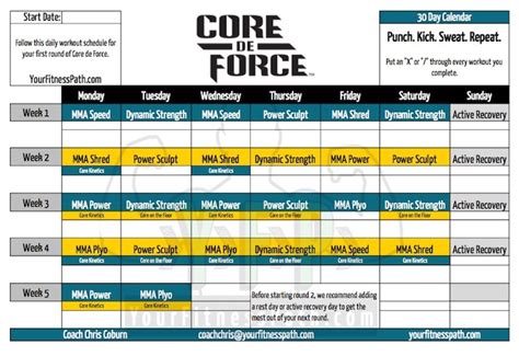 Printable Core De Force Calendar